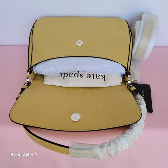KATE SPADE Hudson Pebbled Leather Medium Flap Convertible Shoulder Bag- Mullein⭐ - Picture 12 of 16
